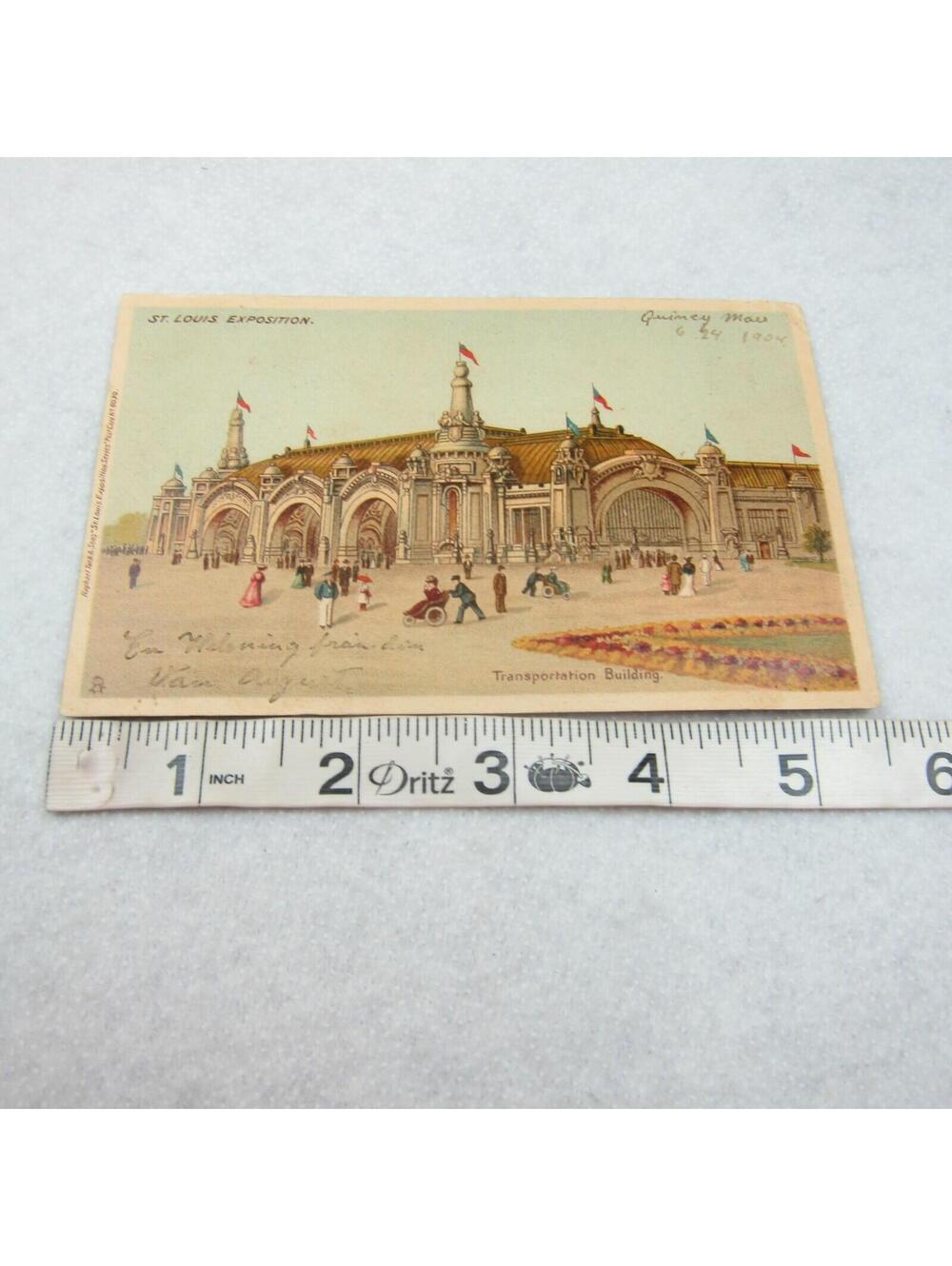 Antique 1904 St Louis Worlds Fair Postcard Transportation Building Posted Stamp - Picture 11 of 12